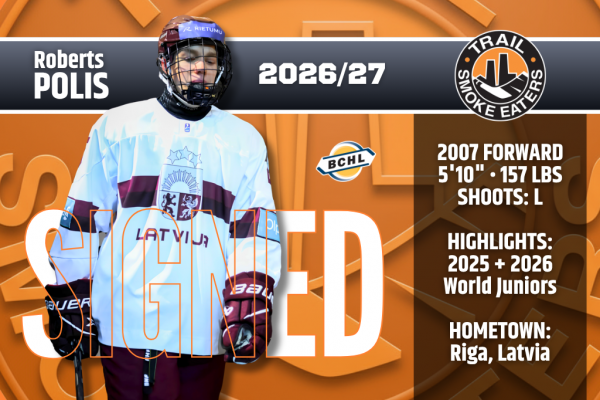 Trail Smoke Eaters Sign Latvian Forward, Roberts Jānis Polis